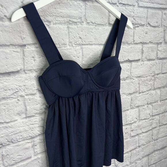 Michael Kors Baby Doll Tankini Swim Top Size S Navy Blue New Slimming Underwire - Picture 4 of 6